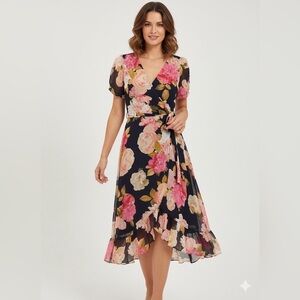 Karl Lagerfeld Paris Floral Chiffon Midi Wrap Dress Size 2